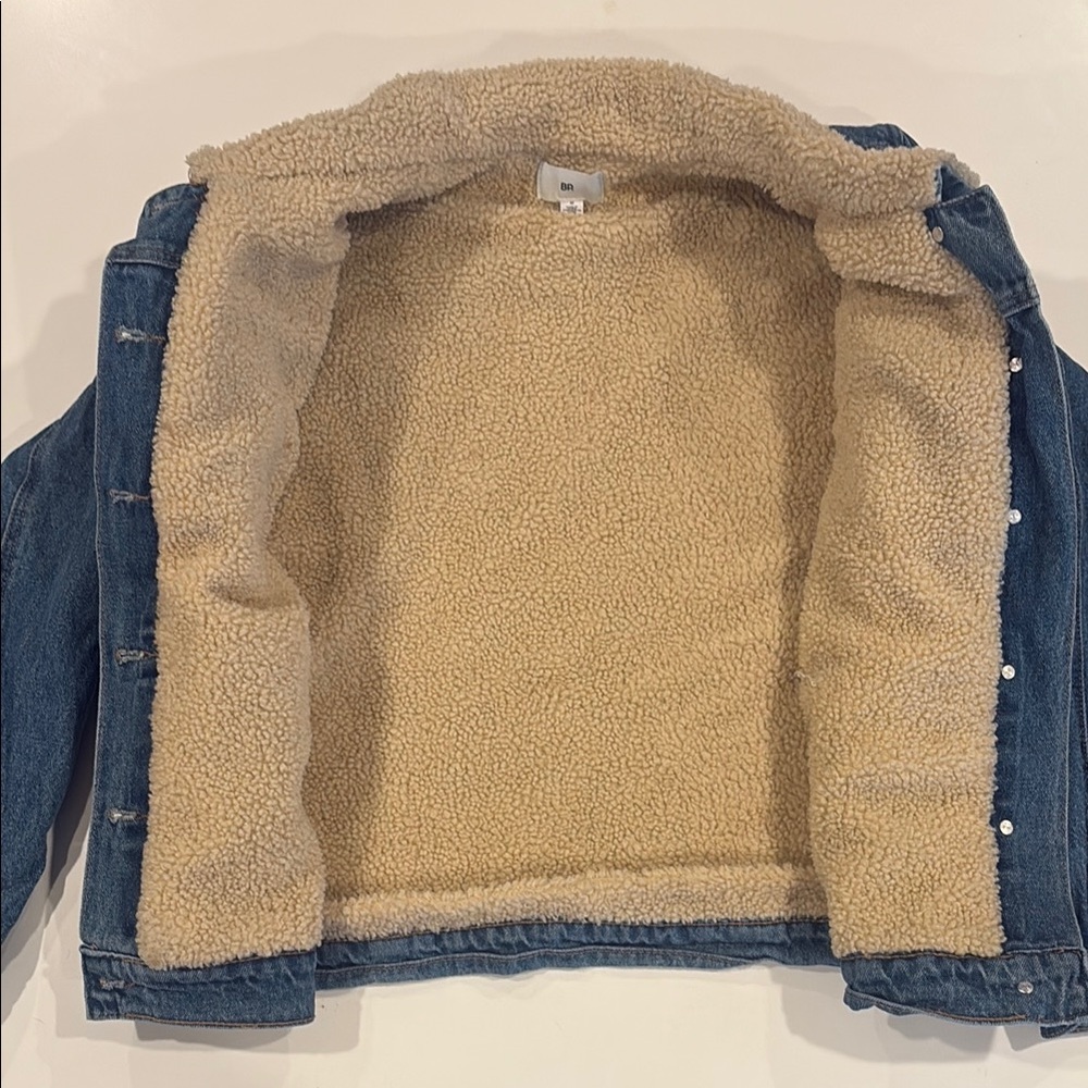 Denim Sherpa lined BP Blue Jean Jacket with Cream Collar - Picture 2 of 4